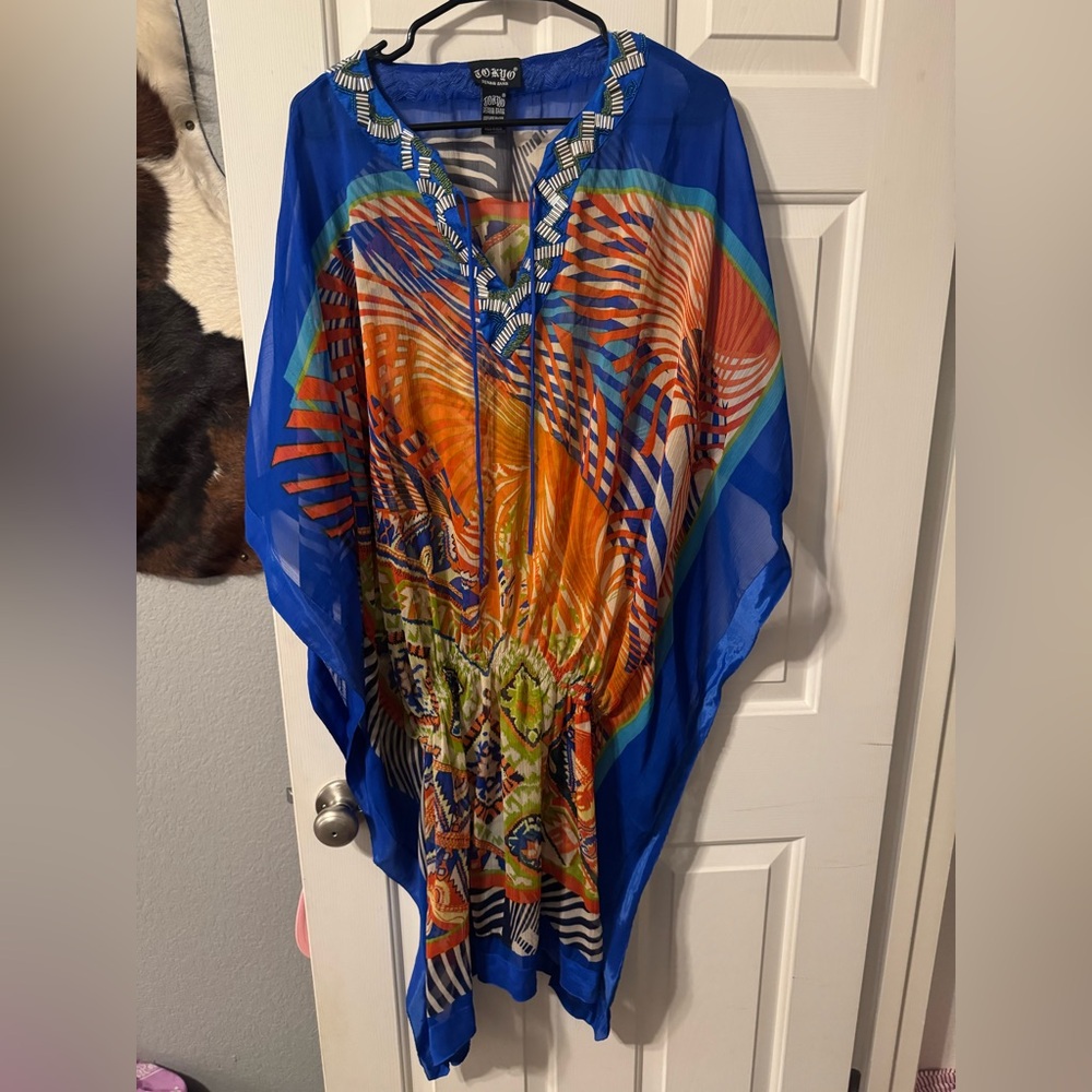 Vibrant Blue and Orange Kaftan
